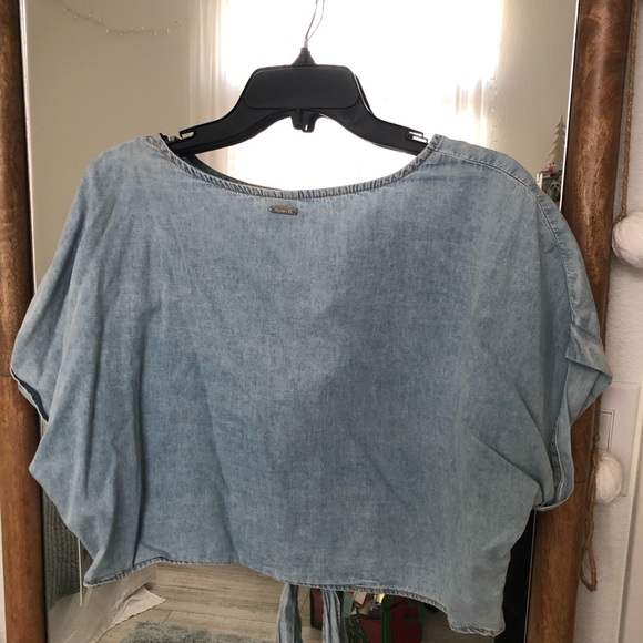 Hurley Denim Crop Top Tie Front (Large) - Picture 2 of 3